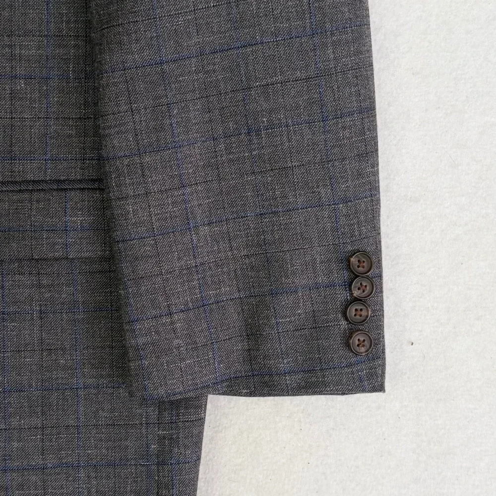 Lauren Ralph Lauren Blazer Mens 48R Wool Silk Linen Gray Glen Plaid Sport Coat